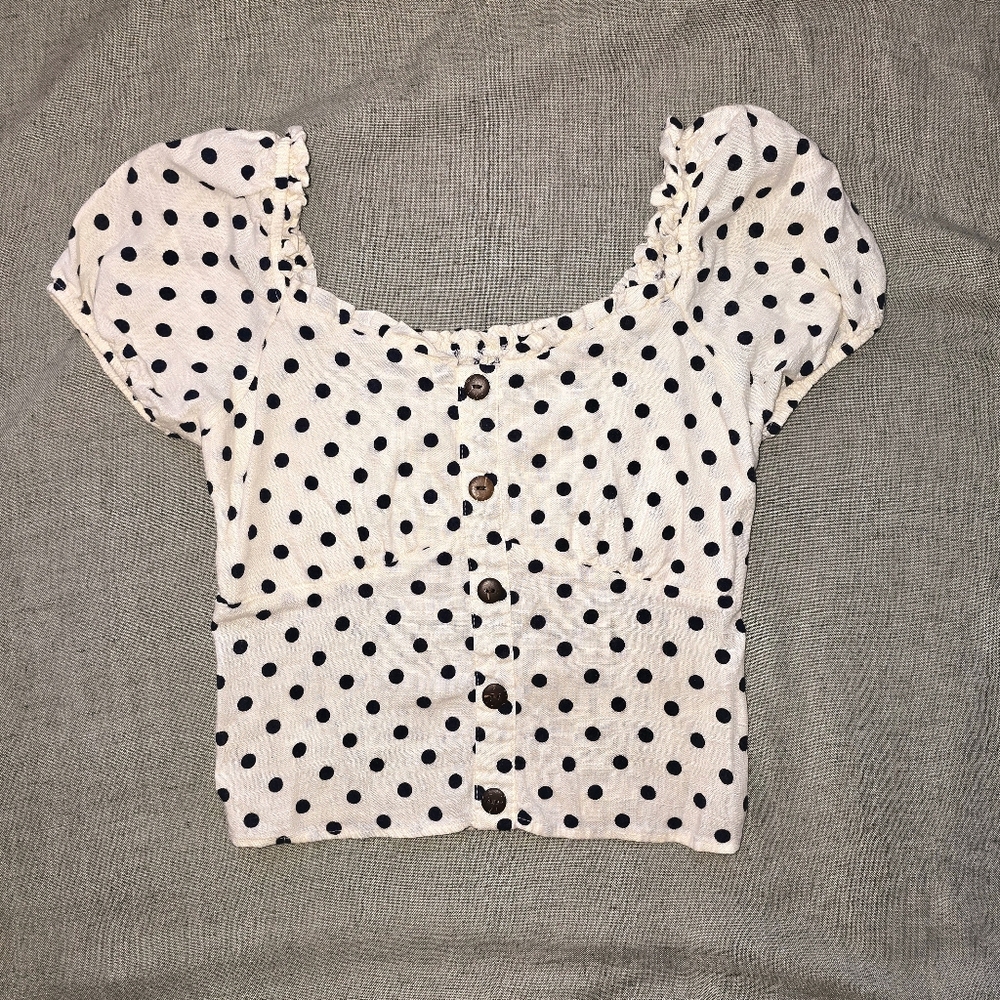 Polka Dot Puff Sleeve Top